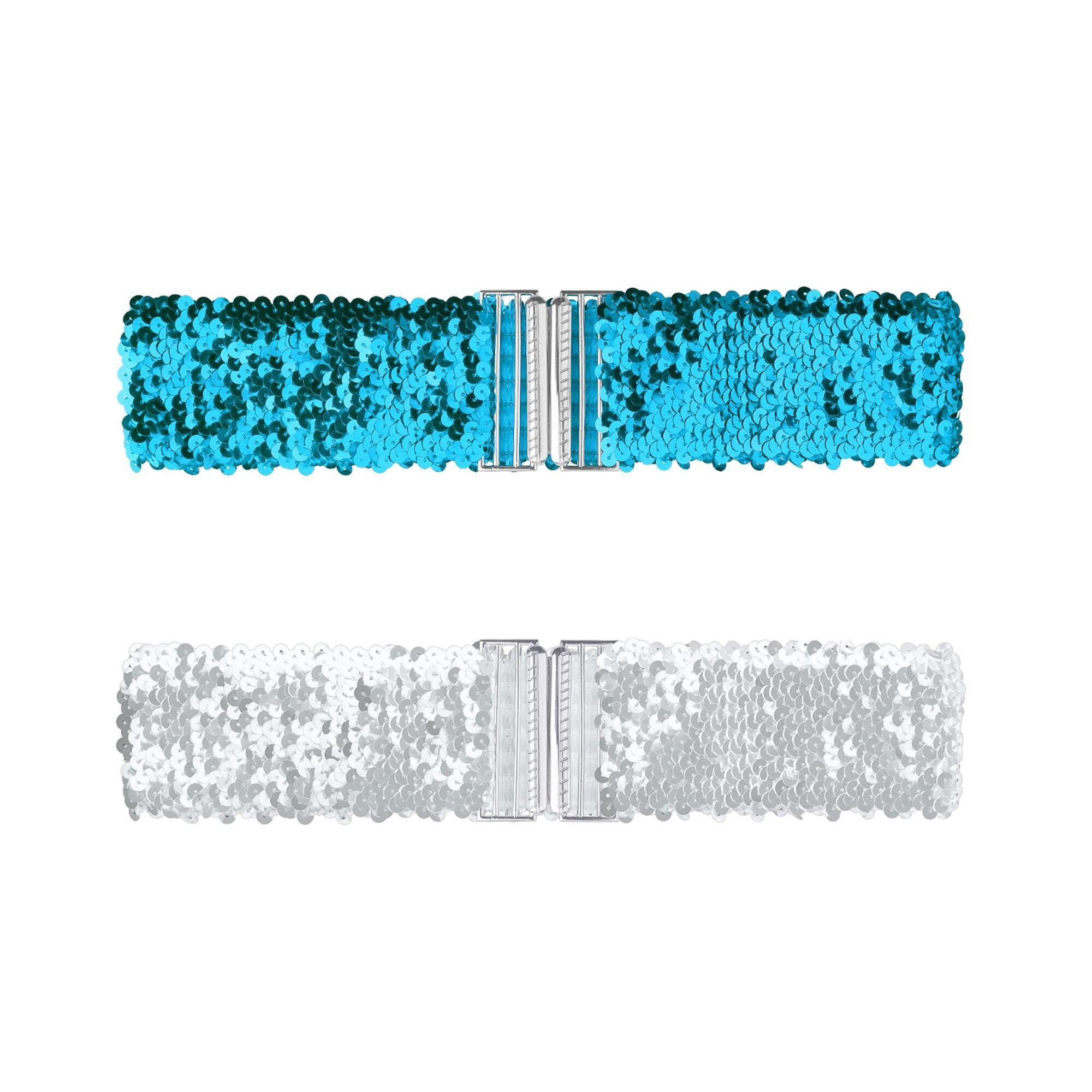 7597 Womens Glitter Wide Waist Belts Interlock Buckles Sequins Decor